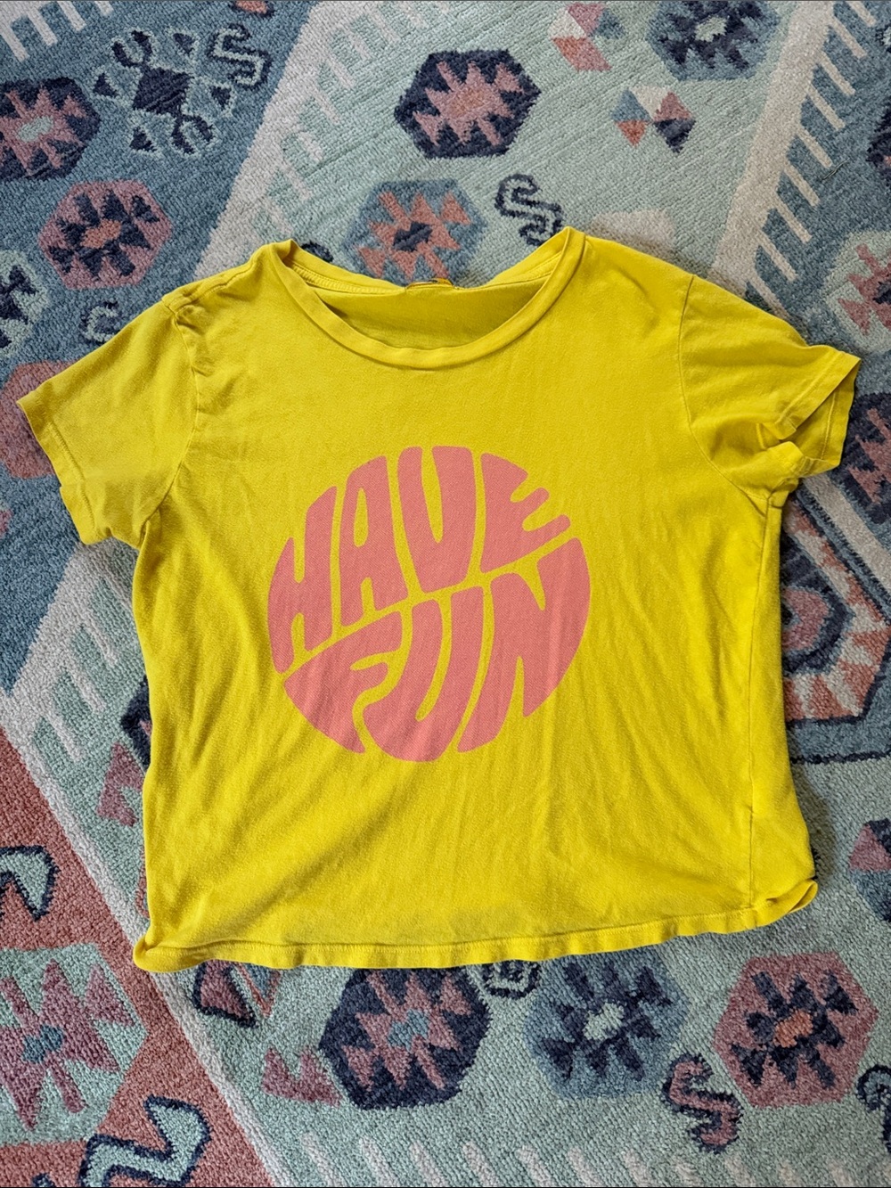 Mother Denim “Have Fun” yellow t shirt size M